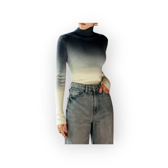 Commense Wool-Blend Ombre Slim Knit Top – Blue to Cream Gradient (NWT, Size XL) - Picture 3 of 7